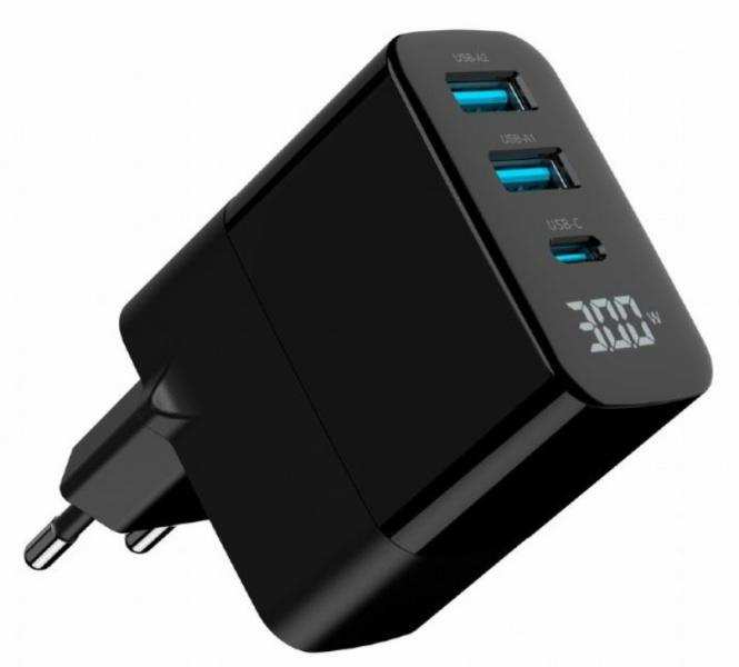 Incarcator rapid GaN 30W cu 3 porturi si LCD Gembird [2]