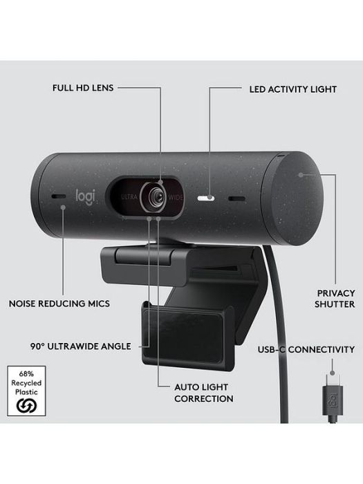 Webcam Logitech BRIO 500 Full HD 1080p, USB-C, microfon integrat, auto light correction [6]