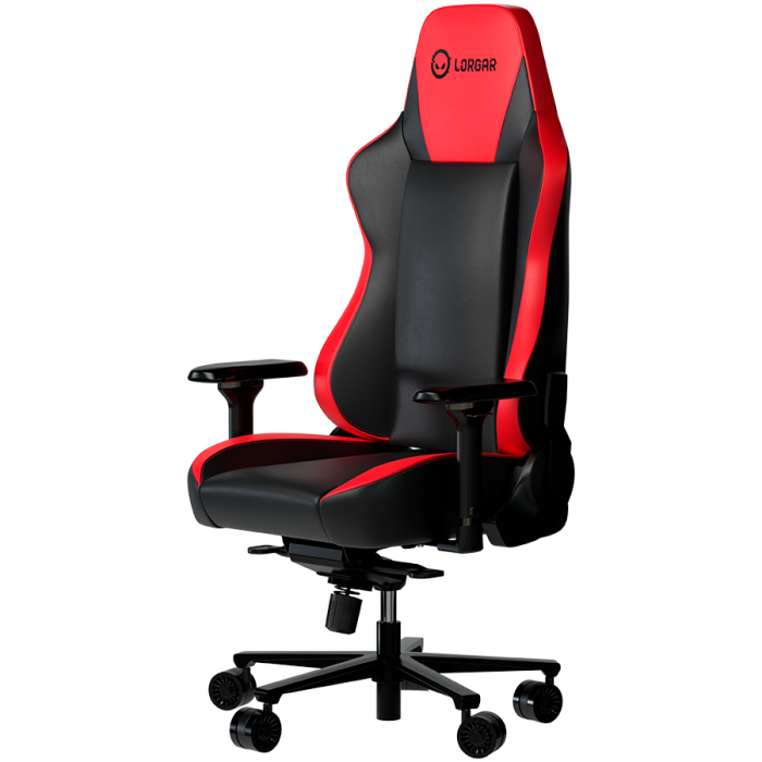 LORGAR Base 311, Gaming chair, PU eco-leather, 1.8 mm metal frame, multiblock mechanism, 4D armrests, 5 Star aluminium base, Class-4 gas lift, 75mm PU casters, Black + red [2]