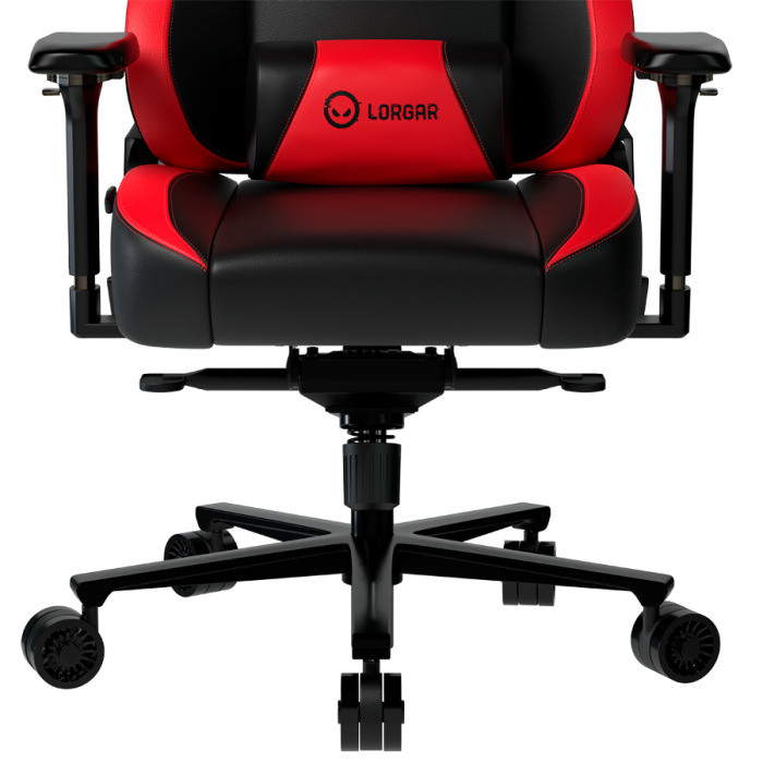 LORGAR Base 311, Gaming chair, PU eco-leather, 1.8 mm metal frame, multiblock mechanism, 4D armrests, 5 Star aluminium base, Class-4 gas lift, 75mm PU casters, Black + red [6]