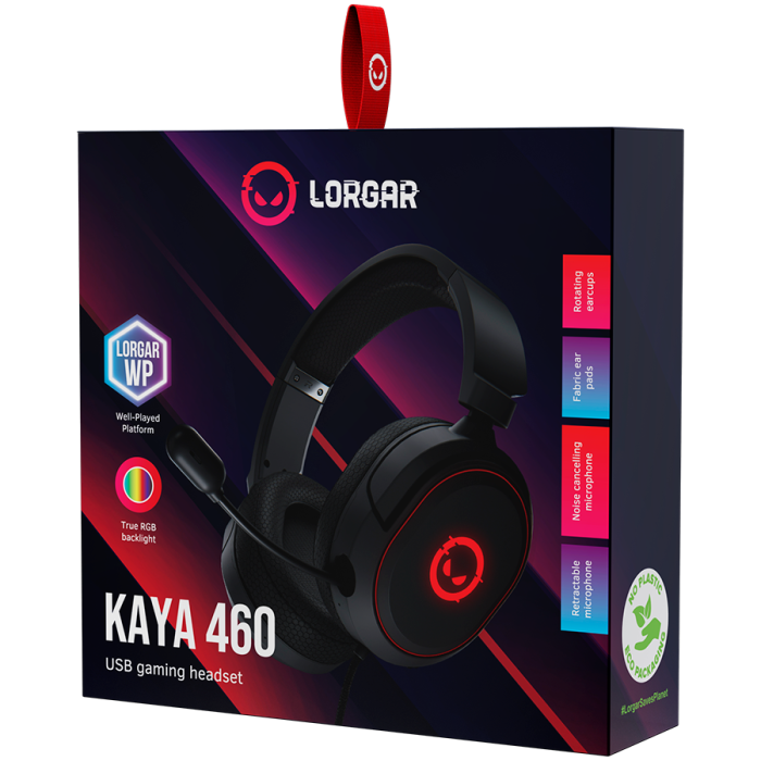 LORGAR Kaya 460, USB Gaming headset with microphone, CM108B, RGB backlight, Plug&Play, USB-A connection cable 2m, fabric ear pads, size: 192*184.7*88mm, 0.329kg, black [6]