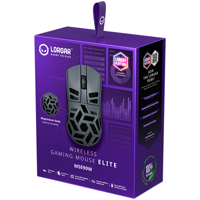 LORGAR MSE90W, Magnesium Alloy Wireless Gaming Mouse Elite, Dark Grey [11]