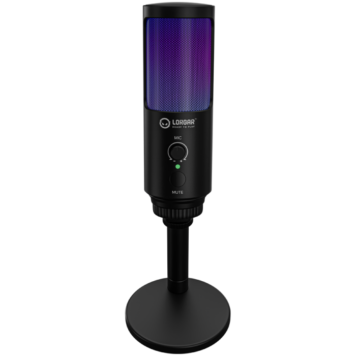 LORGAR SMP40, RGB Microphone with external mute button and metal stand, Black [6]