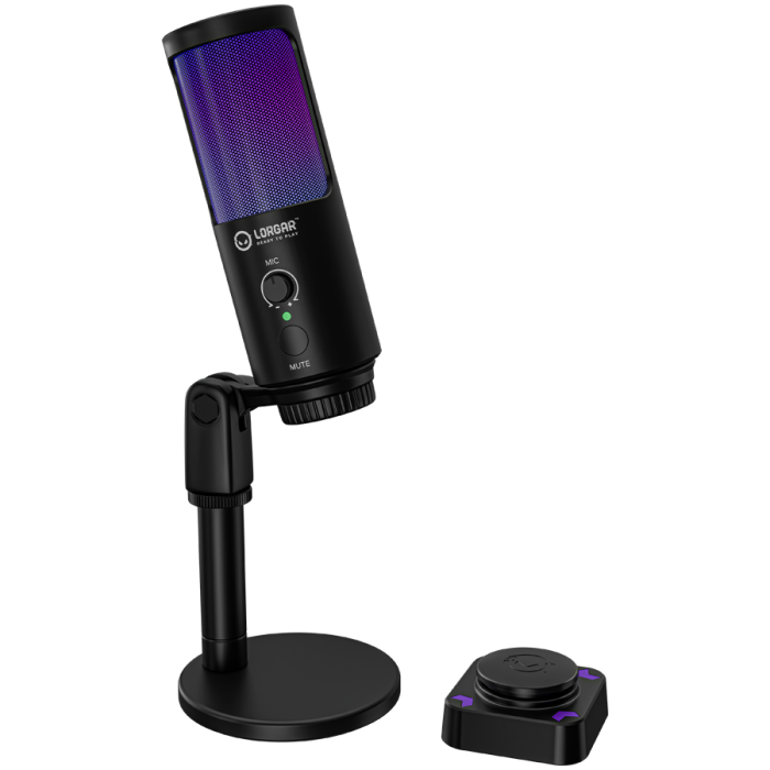 LORGAR SMP40, RGB Microphone with external mute button and metal stand, Black [2]