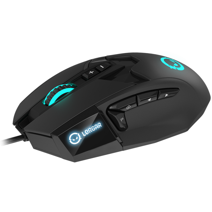 LORGAR Stricter 579, gaming mouse, 9 programmable buttons, Pixart PMW3336 sensor, DPI up to 12 000, 50 million clicks buttons lifespan, 2 switches, built-in display, 1.8m USB soft silicone cable, Matt [5]