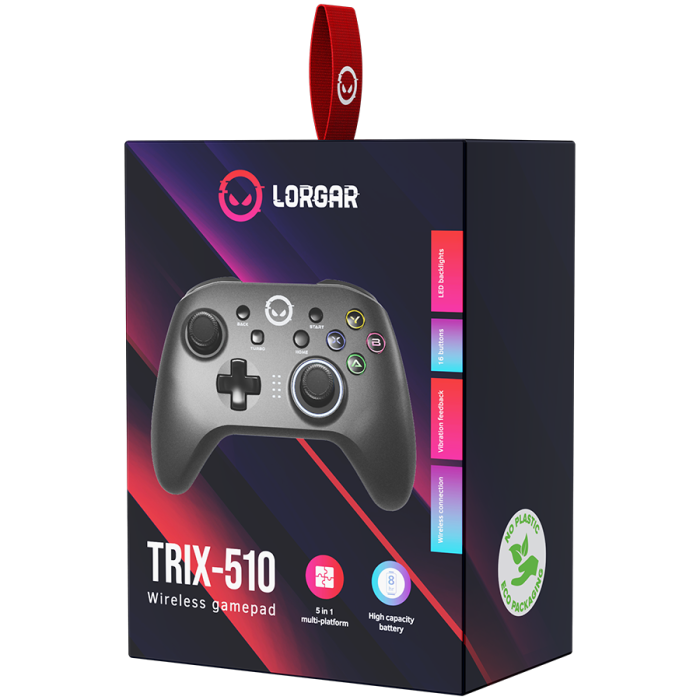 LORGAR TRIX-510, Gaming controller, Black, BT5.0 Controller with built-in 600mah battery, 1M Type-C charging cable ,6 axis motion sensor support nintendo switch ,android,PC, IOS13, PS3, normal size do [5]