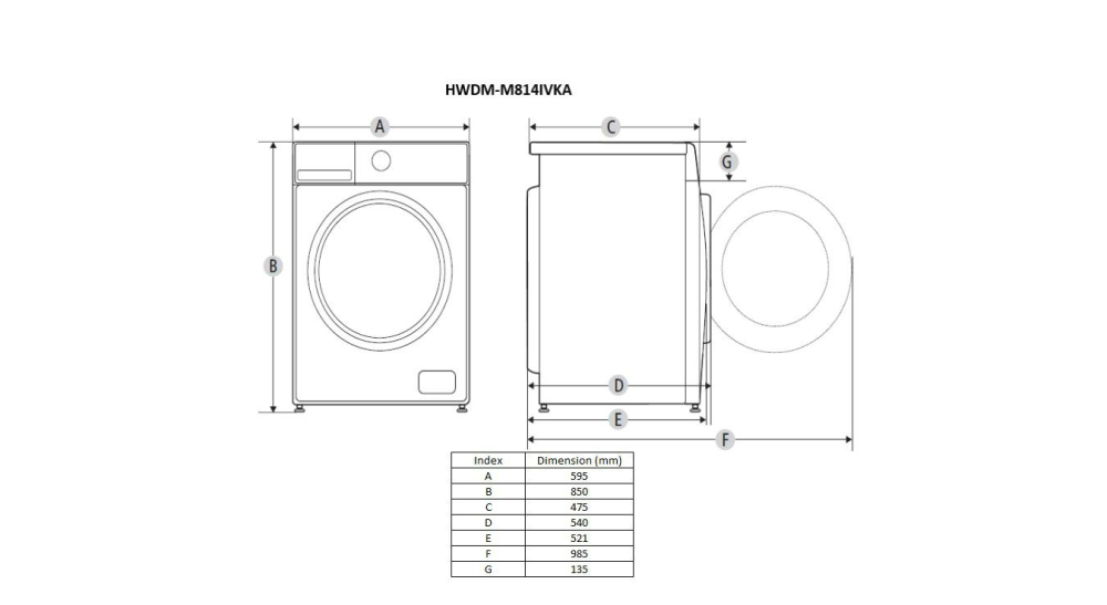 Masina de spalat rufe cu uscator HEINNER HWDM-M814IVKA, 8/6 kg, 1400 RPM, Clasa: A, Alb [2]