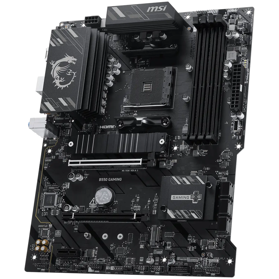 MSI B550 GAMING, ATX, Socket AM4, 4x DDR4 Dual Channel up to 4866+(OC)MHz, 2x PCIe x16 slots, 2x M.2 slots, 2x USB 3.2 Gen 2 (1x Type-C), 2x USB 3.2 Gen 1, 4x USB 2.0, 1x HDMI, 1x DP, 1G LAN, 7.1 HD A [3]