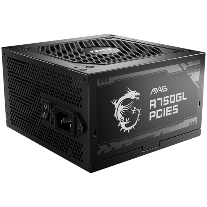 MSI MAG A750GL PCIE5, 750W, 80 Plus Gold, ATX Form Factor, 100~240 Vac Input Voltage, 47Hz ~ 63Hz Input Frequency, 120 mm Fan, 140 x 150 x 86mm, Active PFC, OCP, OVP, OPP, OTP, SCP, UVP, ATX, 2xEPS, 4 [1]