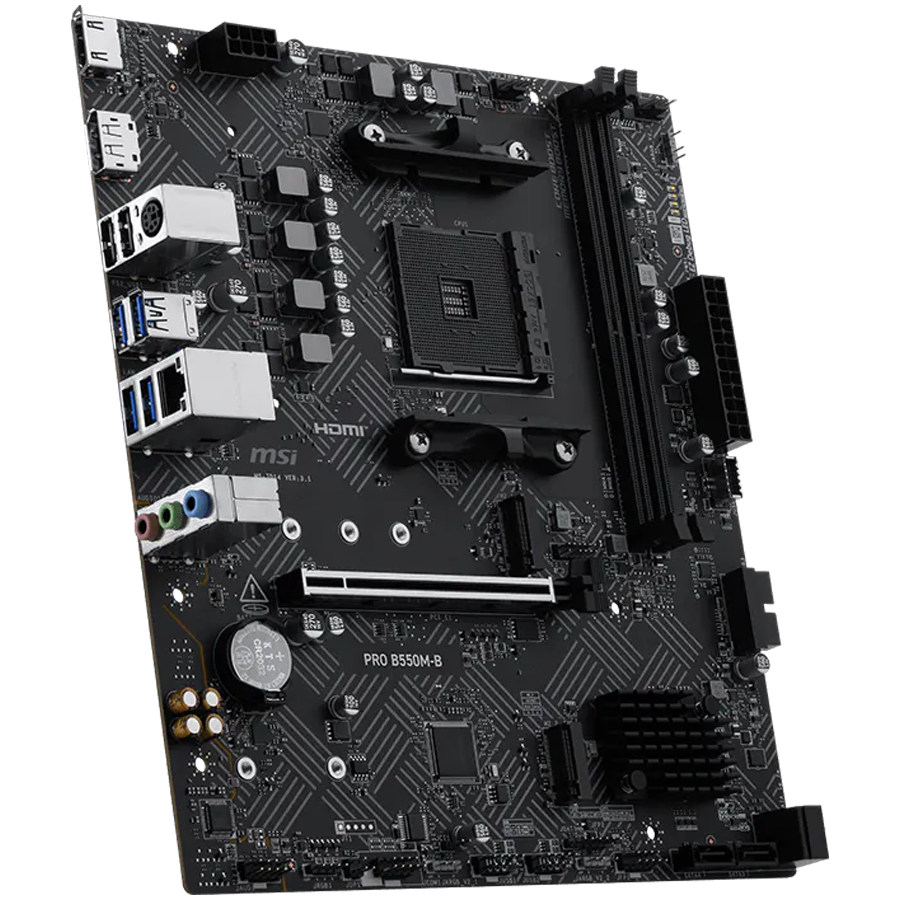 MSI PRO B550M-B, M-ATX, Socket AM4, 2 DIMM, Dual Channel DDR4 up to 4600+(OC)MHz, 1x PCIe 4.0 x16 slot, 2x M.2 slots, 4x USB 3.2 Gen 1, 2x USB 2.0, 1x HDMI,1x DP, 1G LAN, 7.1 Audio, 3Y [2]