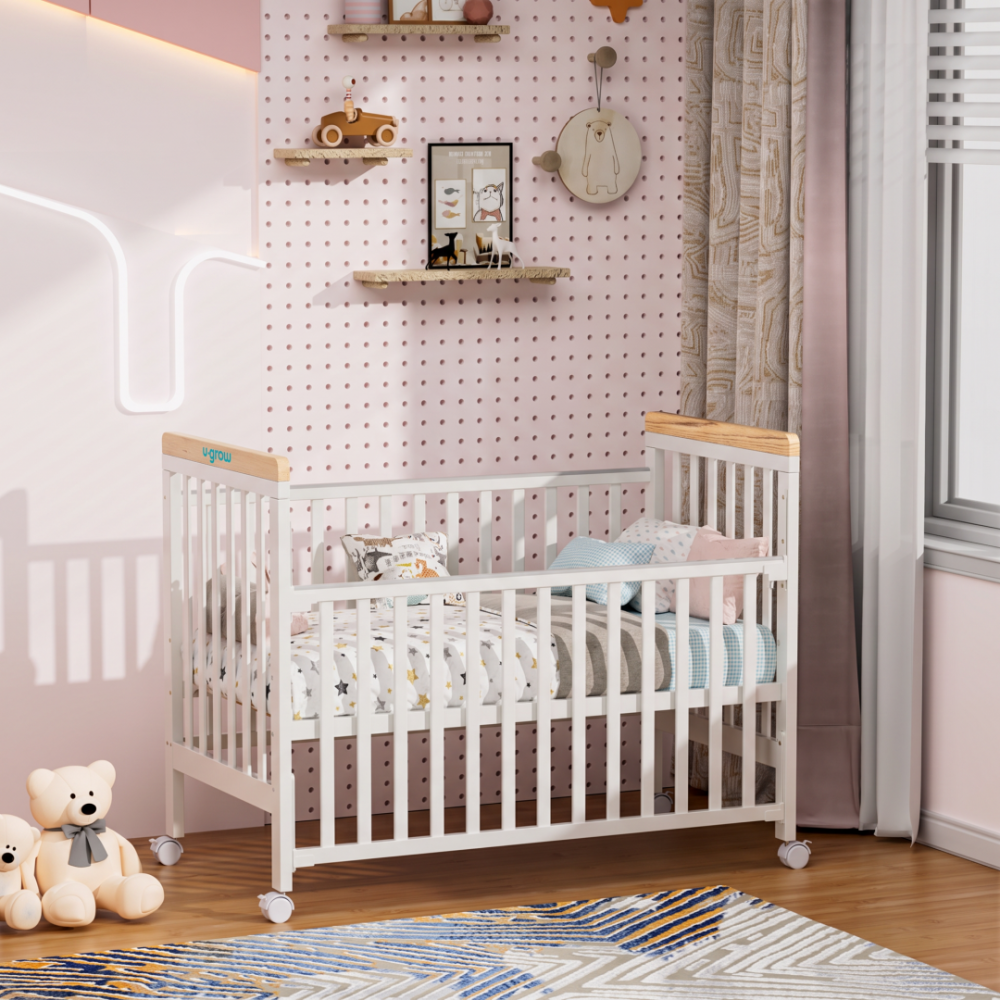 Patut din lemn bebe, 120x60cm,alb,U-Grow [6]