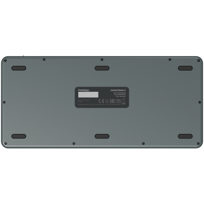 Prestigio Click&Touch 2, wireless multimedia smart keyboard with touchpad embedded into keys, auto-switch between keyboard and touchpad modes, touch multimedia sliders, left and right physical "mouse" [9]