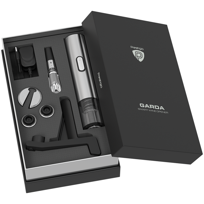 Prestigio Garda, smart wine opener, simple operation with 2 buttons, aerator, vacuum stopper preserver, foil cutter, opens up to 50 bottles wihout recharging, premium design, 500mAh battery, Dimension [17]