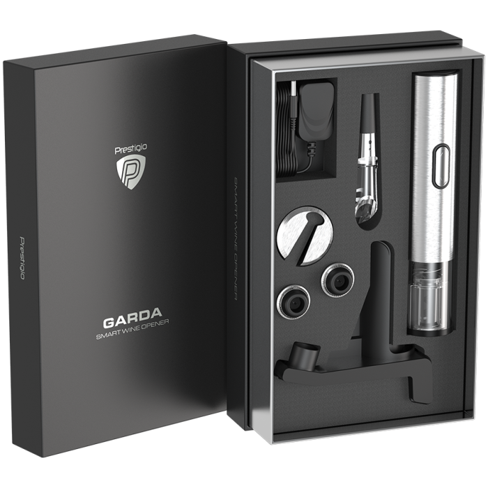 Prestigio Garda, smart wine opener, simple operation with 2 buttons, aerator, vacuum stopper preserver, foil cutter, opens up to 50 bottles wihout recharging, premium design, 500mAh battery, Dimension [16]