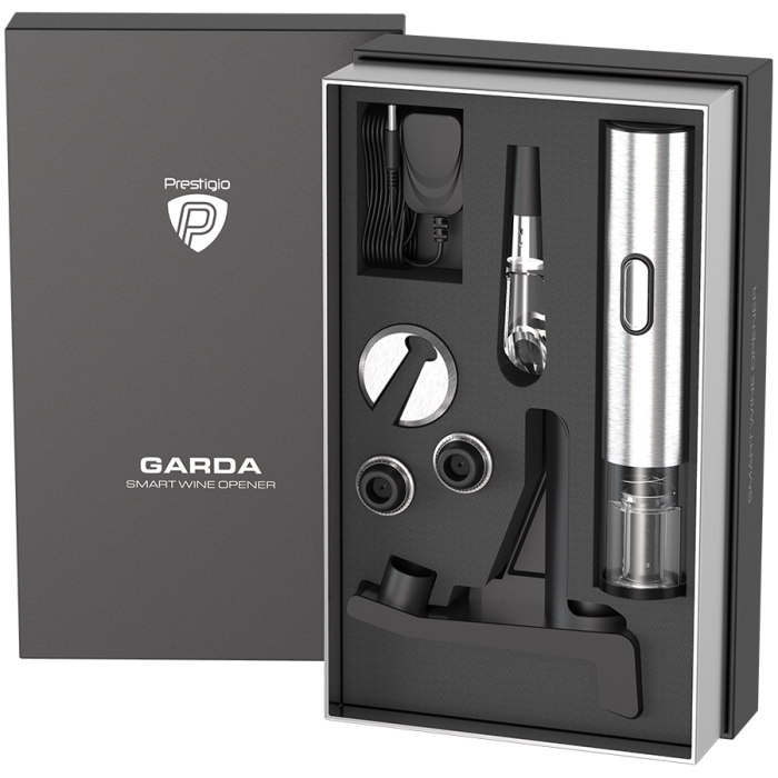 Prestigio Garda, smart wine opener, simple operation with 2 buttons, aerator, vacuum stopper preserver, foil cutter, opens up to 50 bottles wihout recharging, premium design, 500mAh battery, Dimension [15]
