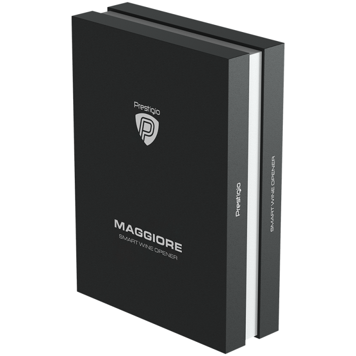 Prestigio Maggiore, smart wine opener, 100% automatic, opens up to 70 bottles without recharging, foil cutter included, premium design, 480mAh battery, Dimensions D 48*H228mm, black + silver color. [16]