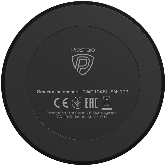 Prestigio Maggiore, smart wine opener, 100% automatic, opens up to 70 bottles without recharging, foil cutter included, premium design, 480mAh battery, Dimensions D 48*H228mm, black + silver color. [8]