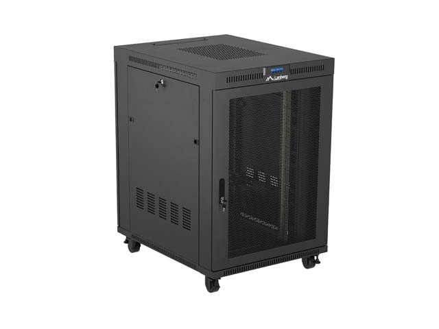 Rack podea LANBERG FF01 8022 12BL, 19 inch, 22U, 800x1000 mm, Negru, Usă sticlă, LCD [2]