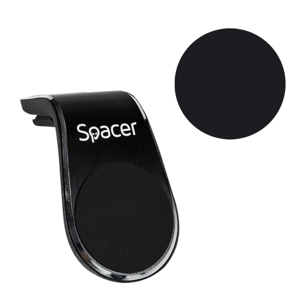 Suport auto Spacer pentru smartPhone, fixare in grilaj bord, prindere magnetica telefon 360 grade, negru [4]