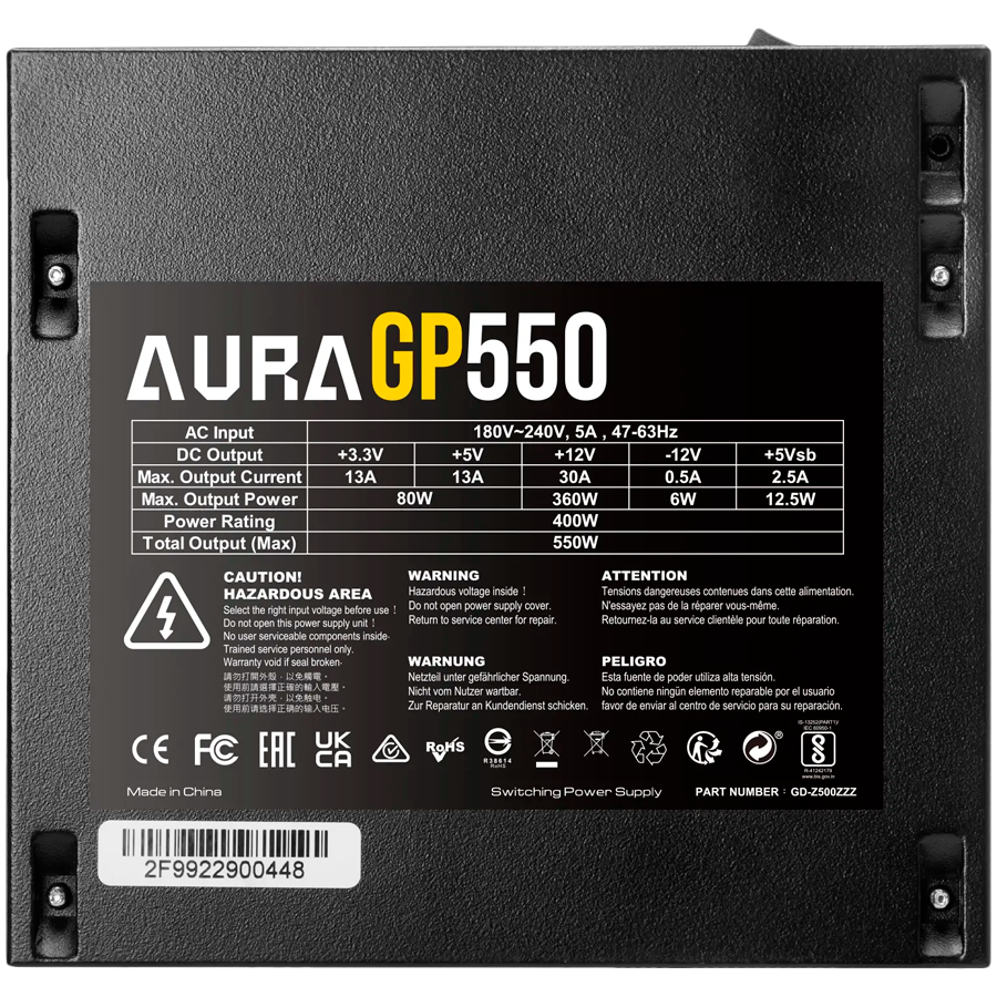 Sursa Gamdias Aura GP550 550W neagra, certificata 80 PLUS, eficienta 80% [4]