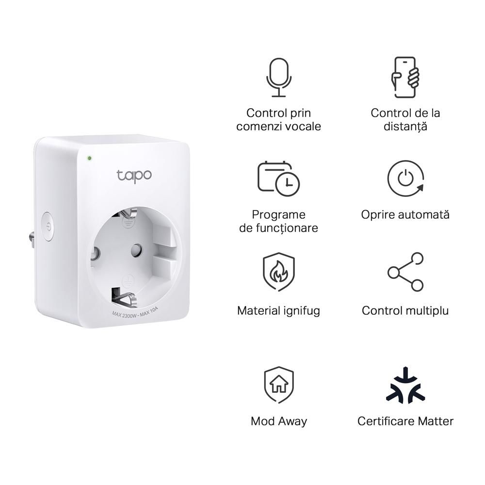Priza inteligenta mini TP-Link Tapo P100M Wi-Fi, Compatibila Matter, 10A, 220-240V (Tapo P100M) - TP-LINK [3]