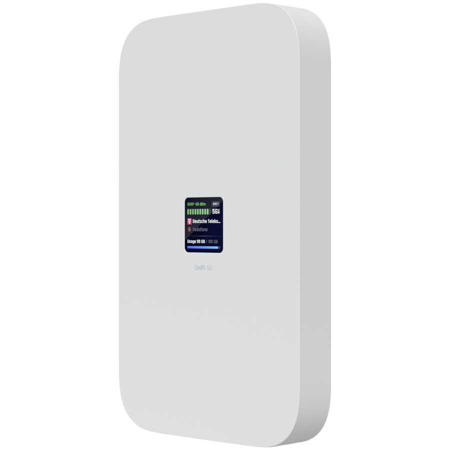 Ubiquiti UniFi U5G-Max high-performance 5G (3.4 Gbps) modem for any Unifi deployment. Instantly adopt through any UniFi PoE port, it delivers automatic setup, dual SIM/eSIM, and seamless failover [2]