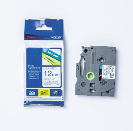 Consumabile pt print termic - Casetă cu bandă de etichete originală Brother TZe-MQ531 – negru pe albastru pastel, lățime de 12 mm