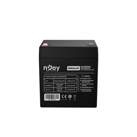NOD_products_tech - Acumulator nJoy GP05122F 12V 23.51W/cell Battery Model GP07122F Voltage 12V Power (1,65V/cell@15 min) 23.51W/cell Type VRLA - maintanance free Designed Floating Life 3~5 years Nominal Operating Temp. 