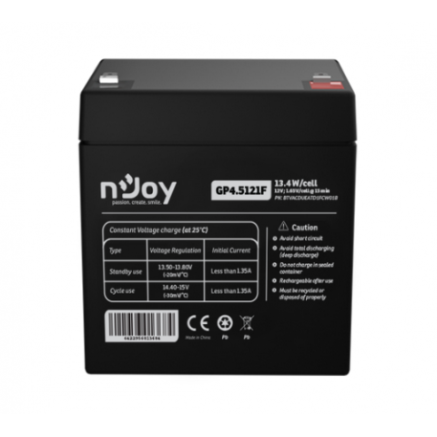 NOD_products_tech - Acumulator nJoy GP4.5121F 12V Capacitate 14,95W/cell evaluat la 1.65V/cell @ 15 min, Tensiune 12V, Tip VRLA, Caracteristici Sigilata complet si fara intretinere, Peste 260 de cicluri la 100% DOD, Util