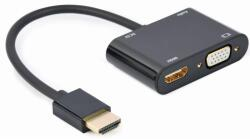 Cabluri & Adaptoare - Adaptor Gembird 2-in-1: HDMI (tată) la HDMI (mamă) + VGA (mamă), cu Audio, Negru (A-HDMIM-HDMIFVGAF-01)