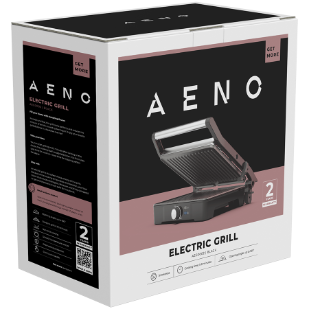 AENO Electric Grill EG2: 2000W, Temperature regulation, Max opening angle -180°, Plate size 290*234mm [6]