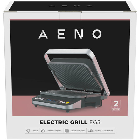 AENO ''Electric Grill EG5: 2000W, 2 heating modes - Lower Grill, Both Grills, 6 preset programs, Defrost, Max opening angle -180°, Temperature regulation, Timer, Removable double-sided plates, Plate s [8]