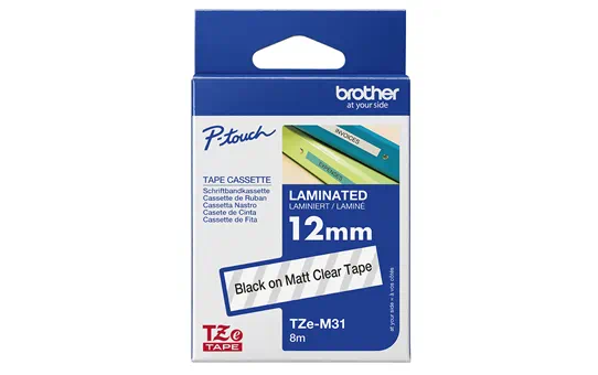 Banda Etichete Brother TZeM31, Laminata, Negru pe Transparent Mata, 12mm/8m [1]
