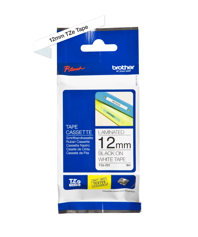 Banda de etichete Brother TZe231, Laminata, Negru pe Alb, 12mm/8 [1]