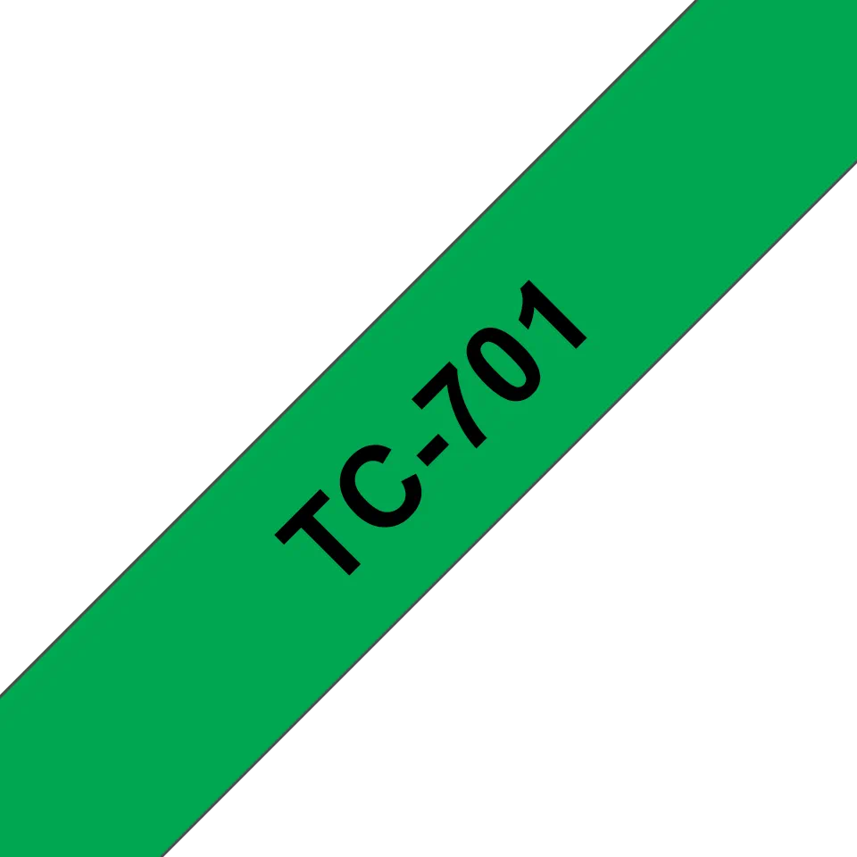 Consumabile echipamente de etichetat - Banda Etichete Brother TC701, Laminata, Negru pe Verde, 12mm/7,7m