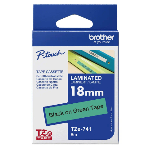 Banda Etichete Brother TZe741, Laminată, Negru pe Verde, 18mm/8m [1]