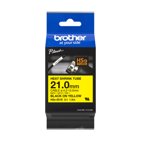 Consumabile pt print termic - Brother HSE-651E bandă de tub termocontractabil negru pe galben - 21 mm