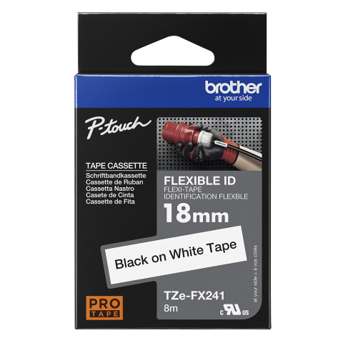 Accesorii imprimante - Casetă cu bandă de etichete originală Brother TZe-FX241 – negru pe alb, lățime de 18 mm