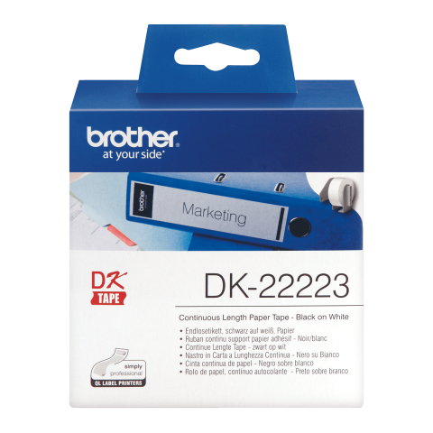 Rolă de etichete continuă originală Brother DK-22223 – negru pe alb, lățime de 50mm [2]