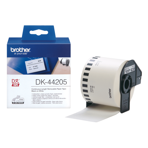Hartie - Rolă continuă de etichete detașabile originală Brother DK-44205 – negru pe alb, lățime de 62mm