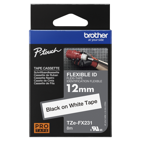 Accesorii imprimante - Casetă cu bandă de etichete originală Brother TZe-FX231 – negru pe alb flexibilă ID, lățime de 12 mm