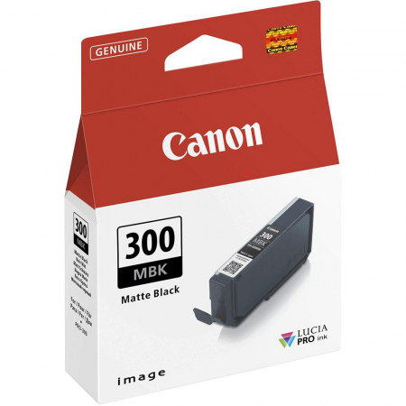 PFI-300 - artus cerneala Canon PFI-300MBK, negru mat (Matte Black), original, 1750 pagini, 14.4 ml