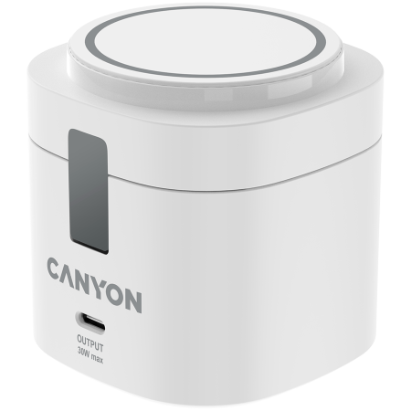 Monitoare wip - Canyon 4 in 1 Wireless Charging Stand, 30W max, Size: 70x70x70.3mm, weight: 414g, with 65W charger and 1M cable, white