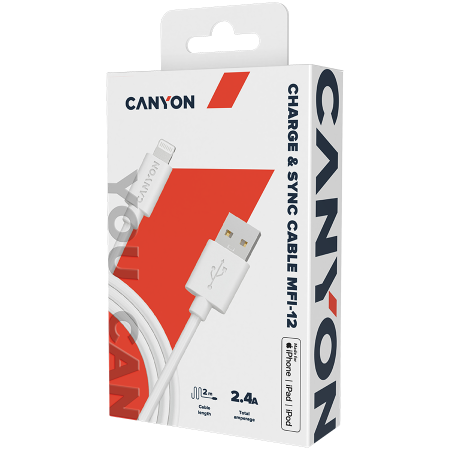 CANYON cable MFI-12 USB-A to Lightning 2m White [1]