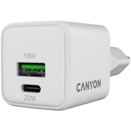 CANYON charger CU20AC GaN 20W 1xPD 1xQC EU White [2]