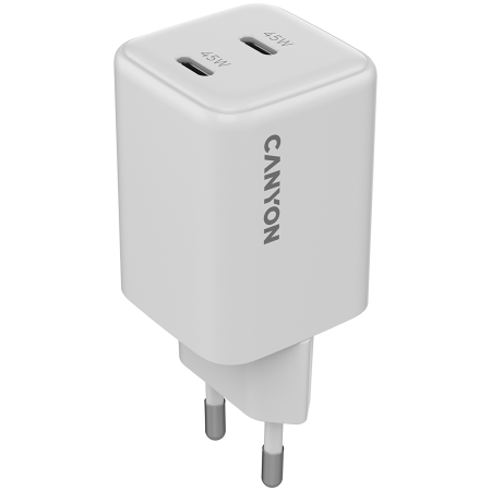 Cabluri & Adaptoare - CANYON charger CU45CC GaN 45W 2xPD EU White