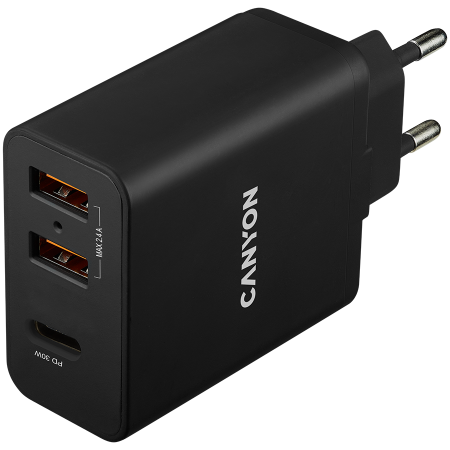 Cabluri & Adaptoare - CANYON charger H-08 PD 30W USB-C 2USB-A Black