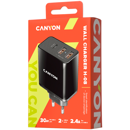 CANYON charger H-08 PD 30W USB-C 2USB-A Black [1]