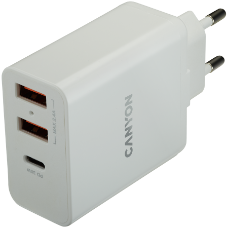 Cabluri & Adaptoare - CANYON charger H-08 PD 30W USB-C 2USB-A White