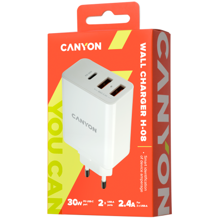 CANYON charger H-08 PD 30W USB-C 2USB-A White [2]